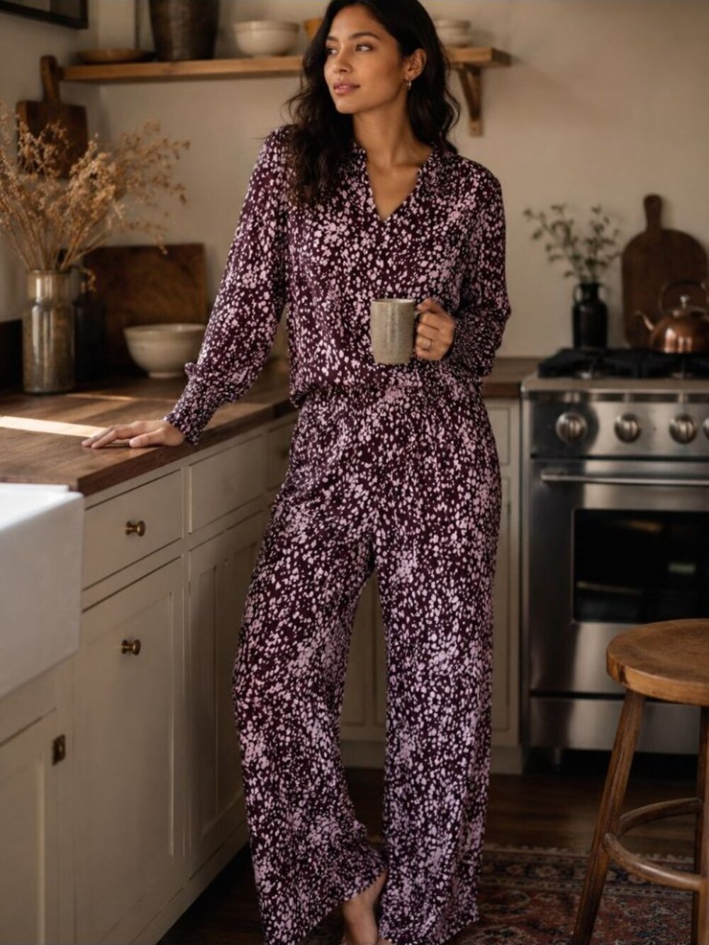 Saint Tropez Printed Lounge Set Purple Pink Smocked Boho Matching Set M